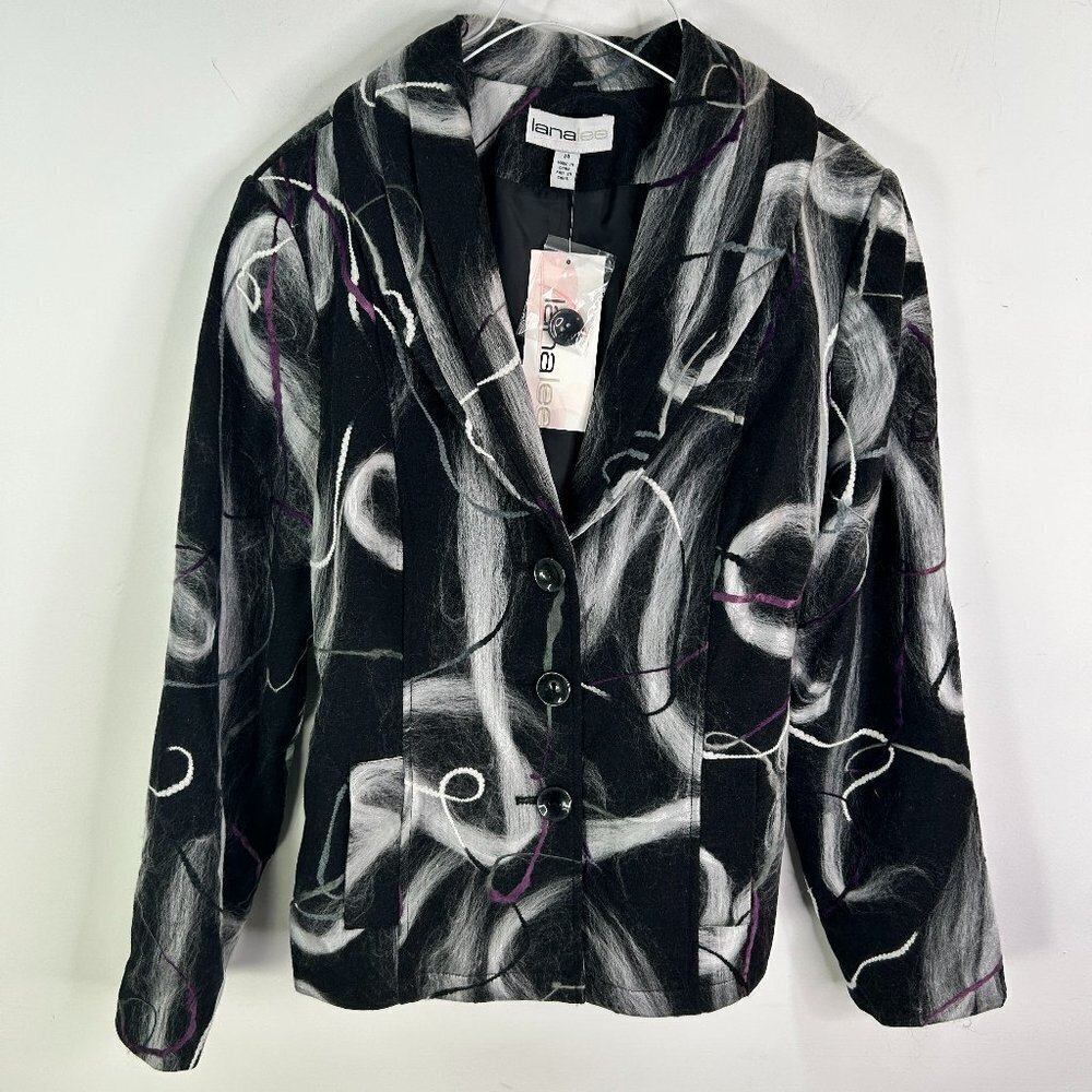 lanalee Women's Black and Purple Button Up Blazer Jacket Size 14 - NWT